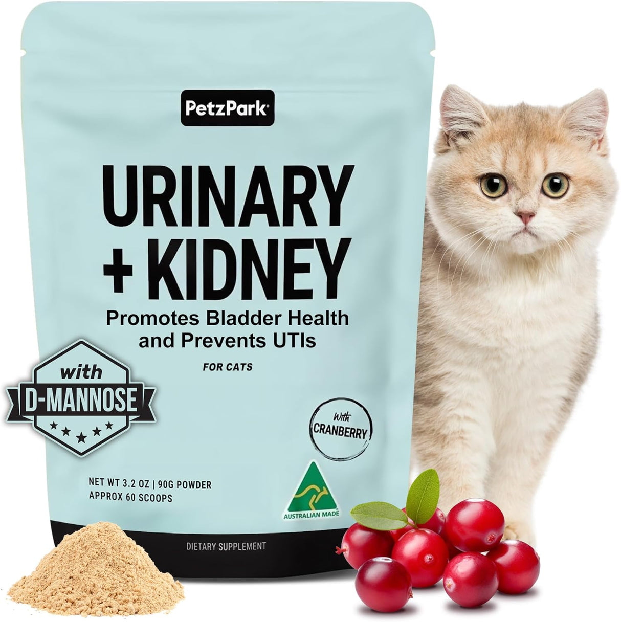 Petz Park Urinary and Kidney Powder Supplement for Cats 60 Servicios 90Gr.
