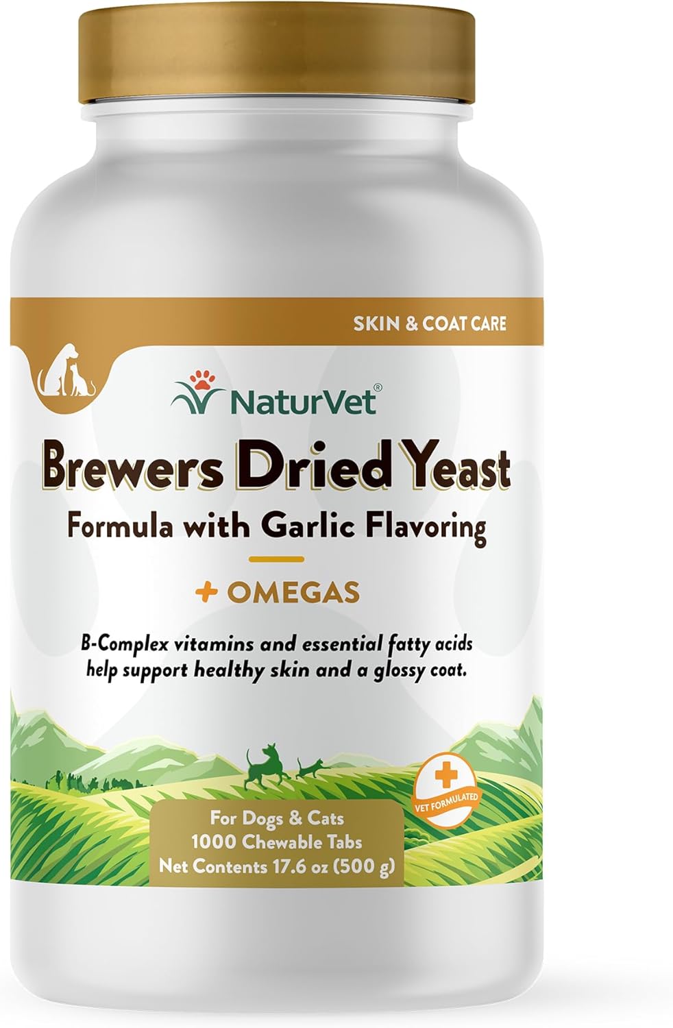 NaturVet Brewer’s Dried Yeast Formula with Garlic Flavoring Plus Omegas 1000 Tabletas Masticables