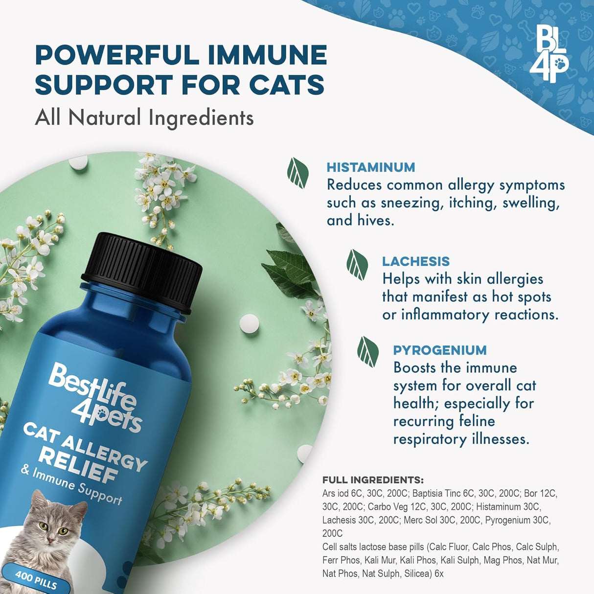 BestLife4Pets Cat Allergy Relief & Immune Support 400 Tabletas
