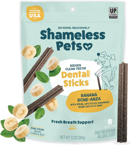 SHAMELESS PETS - Shameless Pets Banana Bone-Anza Dental Treats for Dogs 8 Piezas - The Red Vitamin MX - Cuidado Dental Para Perros - {{ shop.shopifyCountryName }}