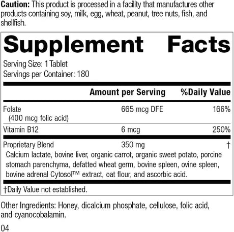 STANDARD PROCESS - Standard Process Folic Acid B12 180 Tabletas - The Red Vitamin MX - Suplementos Alimenticios - {{ shop.shopifyCountryName }}