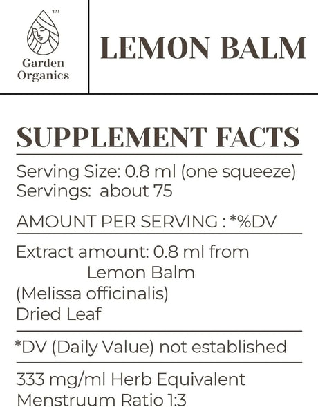 GARDEN ORGANICS - Garden Organics Lemon Balm Alcohol-Free Natural Tincture Extract 2 Fl.Oz. - The Red Vitamin MX - Suplementos Alimenticios - {{ shop.shopifyCountryName }}