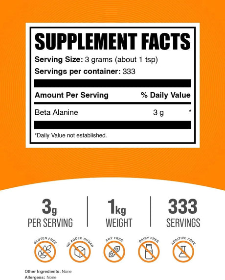 BULK SUPPLEMENTS - Bulk Supplements Beta Alanine Powder 1 Kg. - The Red Vitamin MX - Suplementos Alimenticios - {{ shop.shopifyCountryName }}