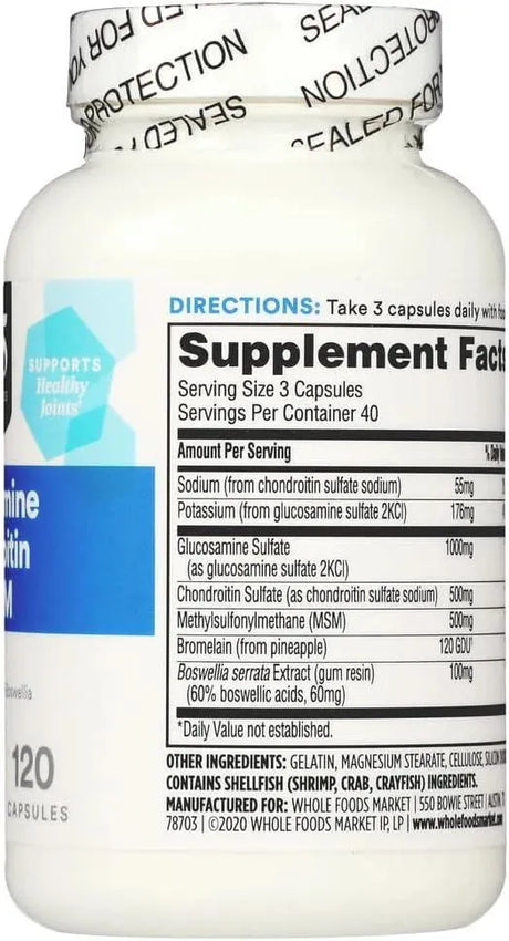 365 - 365 by Whole Foods Market Glucosamine Chondroitin and MSM 120 Capsulas - The Red Vitamin MX - Suplementos Alimenticios - {{ shop.shopifyCountryName }}