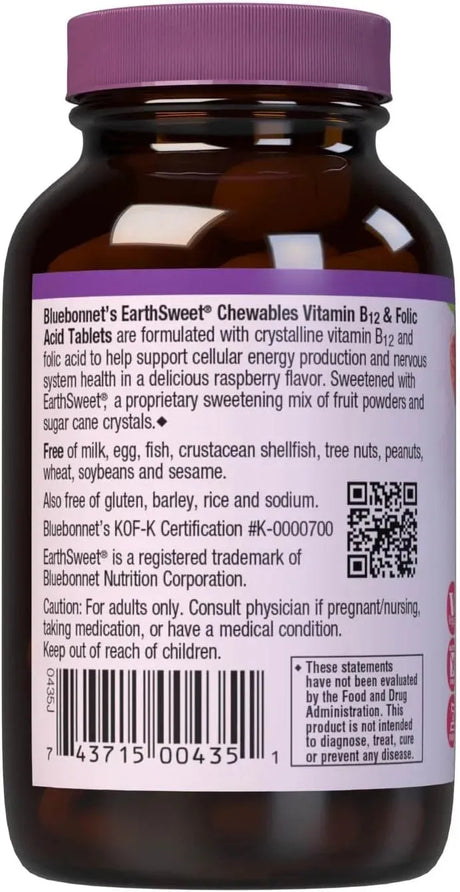 BLUEBONNET NUTRITION - BlueBonnet Nutrition Earth Sweet Vitamin B12 & Folic Acid 180 Tabletas Masticables - The Red Vitamin MX - Suplementos Alimenticios - {{ shop.shopifyCountryName }}