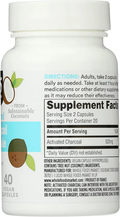 365 - 365 by Whole Foods Market Charcoal Activated 40 Capsulas - The Red Vitamin MX - Suplementos Alimenticios - {{ shop.shopifyCountryName }}