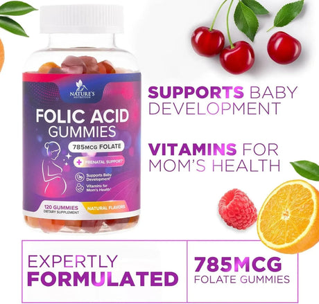 NATURE'S NUTRITION - Nature's Nutrition Folic Acid Gummies for Women 785mcg 120 Gomitas - The Red Vitamin MX - Suplementos Alimenticios - {{ shop.shopifyCountryName }}