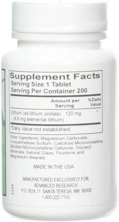 ADVANCED RESEARCH - Advanced Research Lithium Orotate 120Mg. 200 Tabletas - The Red Vitamin MX - Suplementos Alimenticios - {{ shop.shopifyCountryName }}