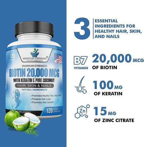 AMERICAN STANDARD SUPPLEMENTS - American Standard Supplements Biotin 20,000 mcg 120 Capsulas - The Red Vitamin MX - Suplementos Alimenticios - {{ shop.shopifyCountryName }}
