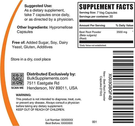 BULK SUPPLEMENTS - Bulk Supplements Beet Root 3500Mg. 210 Capsulas - The Red Vitamin MX - Suplementos Alimenticios - {{ shop.shopifyCountryName }}