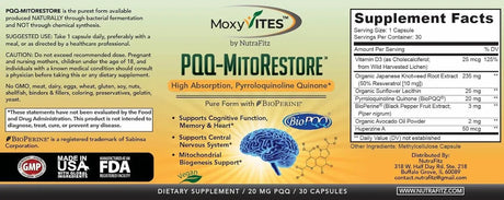 MOXYVITES - MoxyVites PQQ MITORESTORE Brain Supplement 30 Capsulas - The Red Vitamin MX - Suplementos Alimenticios - {{ shop.shopifyCountryName }}