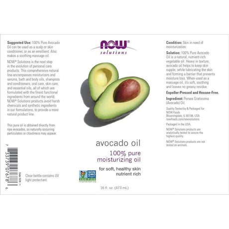 NOW SOLUTIONS - NOW Solutions Avocado Oil 100% Pure 473Ml. - The Red Vitamin MX - Suplementos Alimenticios - {{ shop.shopifyCountryName }}