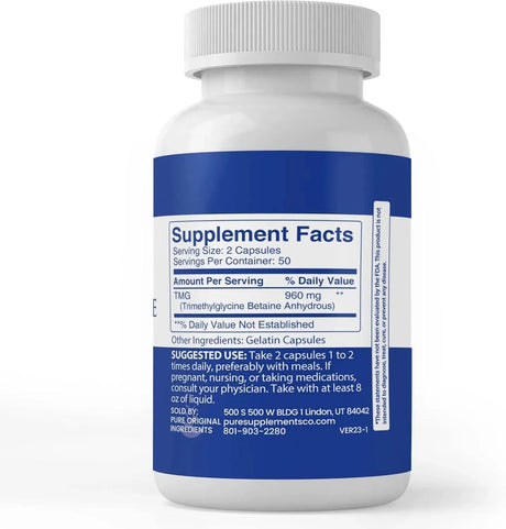 PURE ORIGINAL INGREDIENTS - Pure Original Ingredients TMG 100 Capsulas - The Red Vitamin MX - Suplementos Alimenticios - {{ shop.shopifyCountryName }}