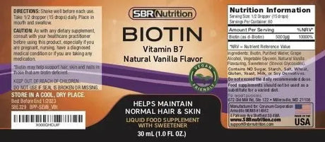 SBR NUTRITION - SBR Nutrition Biotin Liquid Drops 5000 mcg 30Ml. Vanilla - The Red Vitamin MX - Suplementos Alimenticios - {{ shop.shopifyCountryName }}