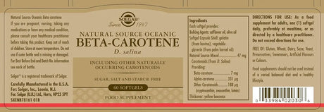 SOLGAR - Solgar Oceanic Beta-Carotene 25,000 IU 60 Capsulas Blandas - The Red Vitamin MX - Suplementos Alimenticios - {{ shop.shopifyCountryName }}