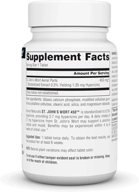 SOURCE NATURALS - Source Naturals St. John's Wort 450Mg. 45 Tabletas - The Red Vitamin MX - Suplementos Alimenticios - {{ shop.shopifyCountryName }}