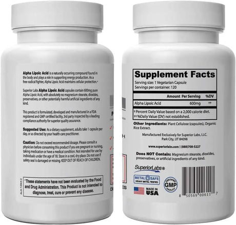 SUPERIOR LABS - Superior Labs Alpha Lipoic Acid 600Mg. 120 Capsulas - The Red Vitamin MX - Suplementos Alimenticios - {{ shop.shopifyCountryName }}